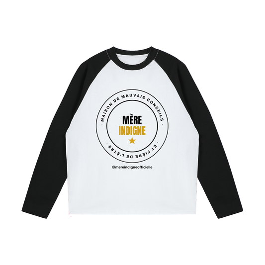 T-shirt Manches Longues Color-Block - Écusson Mère Indigne (Blanc/Noir)