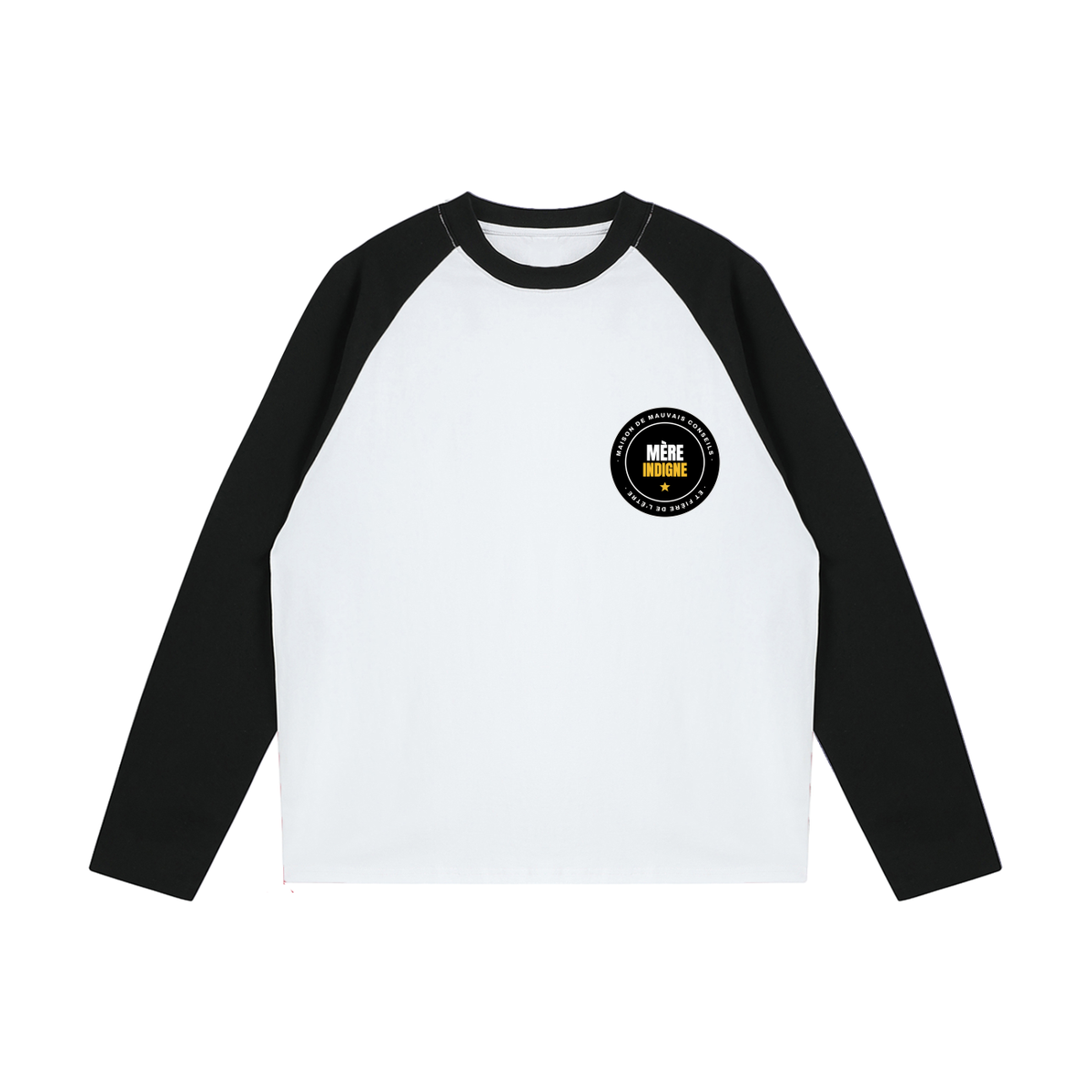 T-shirt Manches Longues Color-Block - Certificat Mère Indigne (Blanc/Noir)