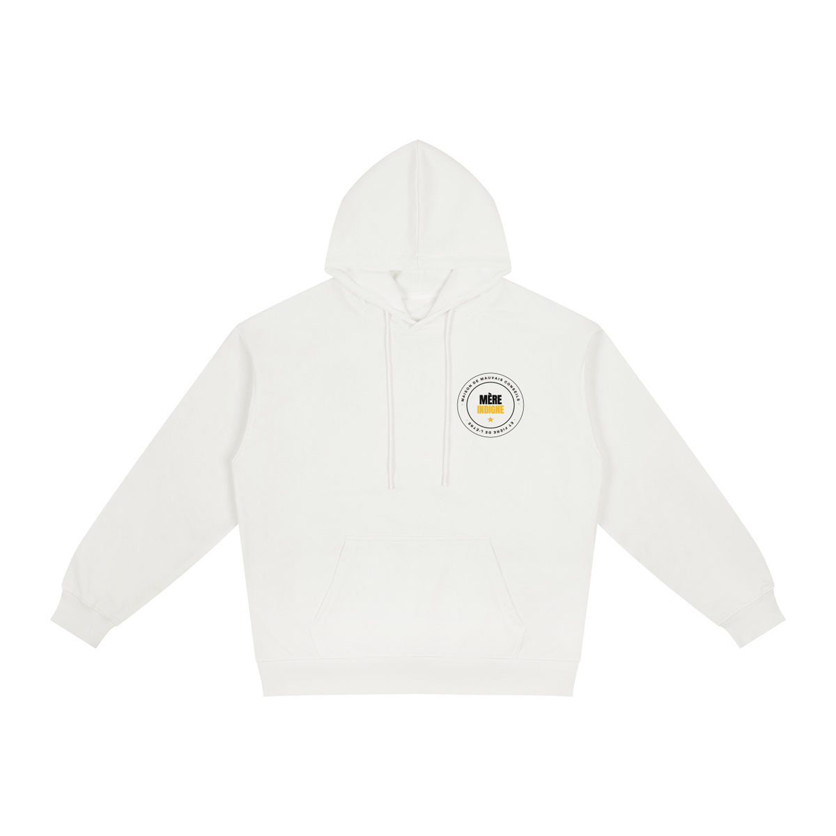 Hoodie Mère Indigne - Écusson (Blanc)
